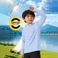 thumbnail image 2 of Riecok Boys Girls Rash Guard Shirt Long Sleeve Sun Protection Pullover Breathable Hooded Tops Hiking Workout Clothes Blue 160, 2 of 6