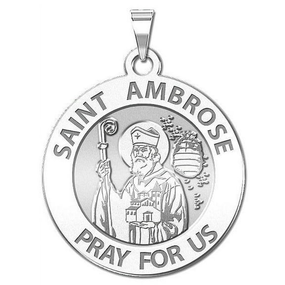 Saint Ambrose Religious Medal - 1 Inch Size of a Quarter - Sterling Silver