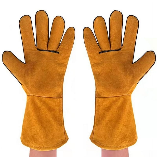 Gants de Soudage Doublés de Cuir de Vachette à Double Couche Gants de Travail Multifonctionnels Résistants à la Chaleur
