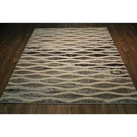 Black Grey Rug Area Rug in Grey with Beige & Black Modern Design with Juke Backing. 100% Polypropylene. Size 5’3” X 7’5