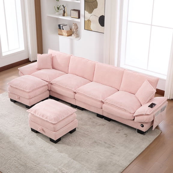LifeSky Modular Cloud Sofa for Living Room: 6-in-1 Reconfigurable Sectional - 20.87" Deep Seat Corduroy Couch with Storage & USB Ports for Apartment & Office
