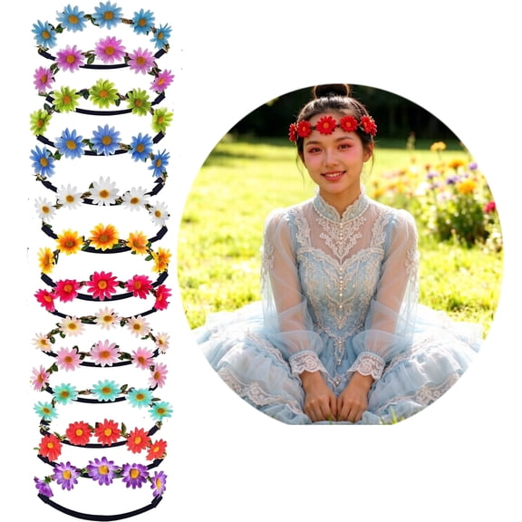 12 Pcs Daisy Flower Headband Women Daisy Flower Crown Floral Wreath Headband for Festival Wedding Bridal Party
