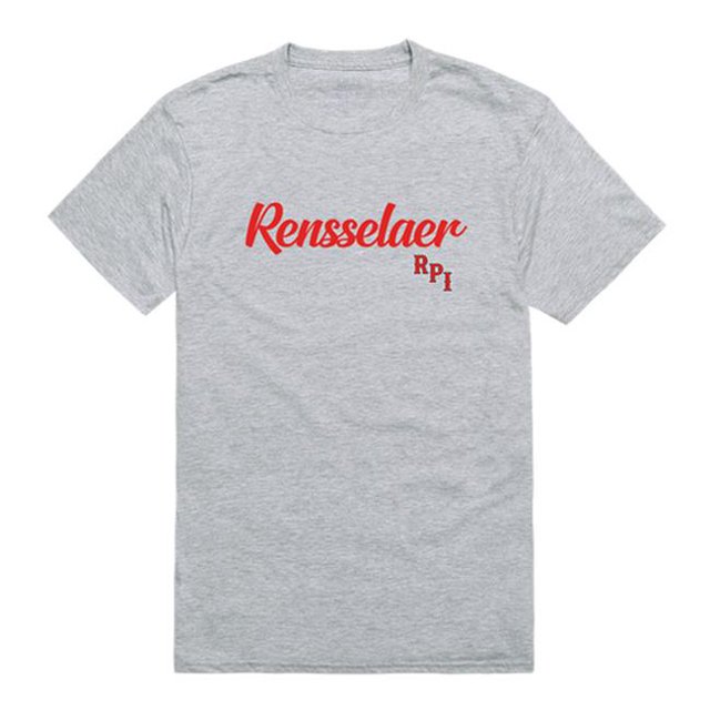 W Republic 554-367-HGY-02 Men Rensselaer Polytechnic Institute Script T-Shirt, Heather Grey - Medium