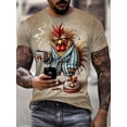 thumbnail image 4 of Men's 3D Rooster Morning Coffee Theme Printed T-Shirt, Soft Polyester Summer Crew Neck T-Shirt Tangent Suitable for Daily Casual Vacation Travel, 4 of 6