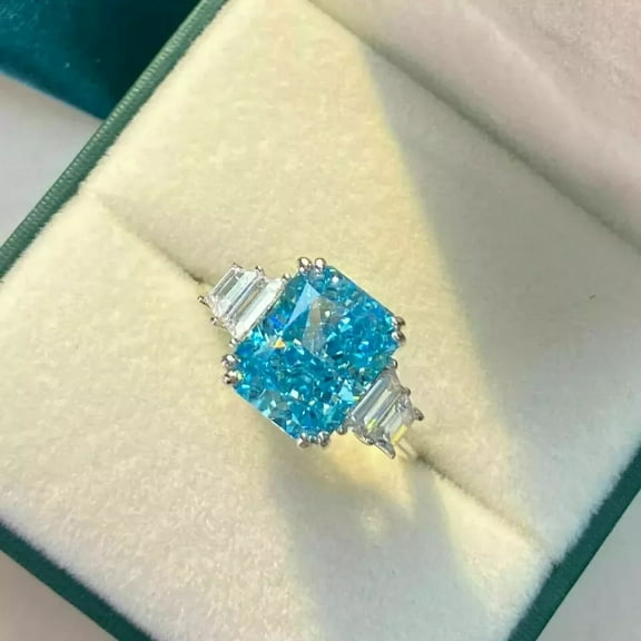 2Ct Radiant Cut Lab-Created Blue Topaz Women's Ring 14k White Gold Plated Silver
