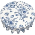thumbnail image 3 of Blue Floral Tablecloth Round 60 x 60 Inch Chinoiserie Flowers Table Cloth Polyester Fabric Vintage Spring Summer Farmhouse Table Cover for Kitchen Party Dining Picnic Outdoor Decor, 3 of 7
