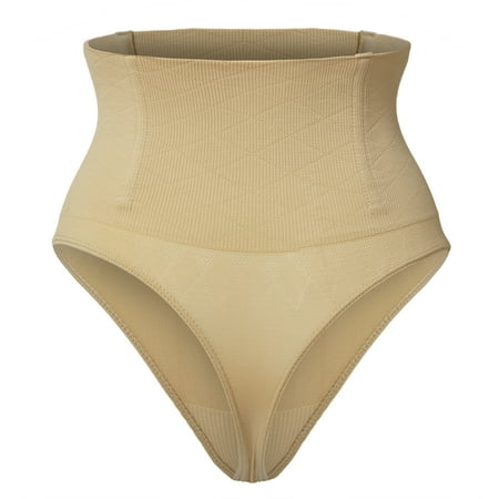 Women Waist Cincher Girdle Tummy Control Thong Panty Slimmer Body Shaper  Beige  L