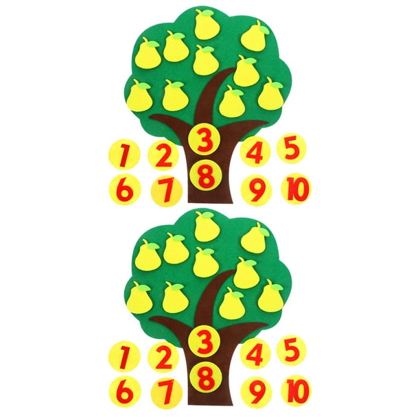 2 juegos de perales de fieltro para aprender números, juguetes para contar peras, juegos de matemáticas preescolares, juguetes de educación temprana para centros de matemáticas de jardín de infantes
