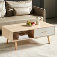 thumbnail image 2 of Auranook Rectangle Coffee Table with Solid Wood Legs, Drawer for Storage, Modern Table for Living Room , Natural, 2 of 9