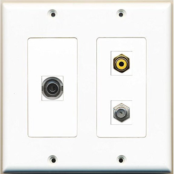 RiteAV - 1 Port RCA Yellow 1 Port Coax Cable TV- F-Type 1 Port 3.5mm - 2 Gang Wall Plate