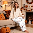 thumbnail image 7 of 1-Pc Ghost Print Elastic Waist Pajama Pants for Women, Halloween Loose Fit Lounge Bottoms — No Drawstring Sleepwear with Pumpkin Graphic Comfy Night Trousers White XL, 7 of 7