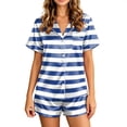thumbnail image 2 of Satin Pajamas for Women Striped 2 Piece Collared Button Down Silk Tops and Loose Soft Comfy Shorts, XL, 2 of 6