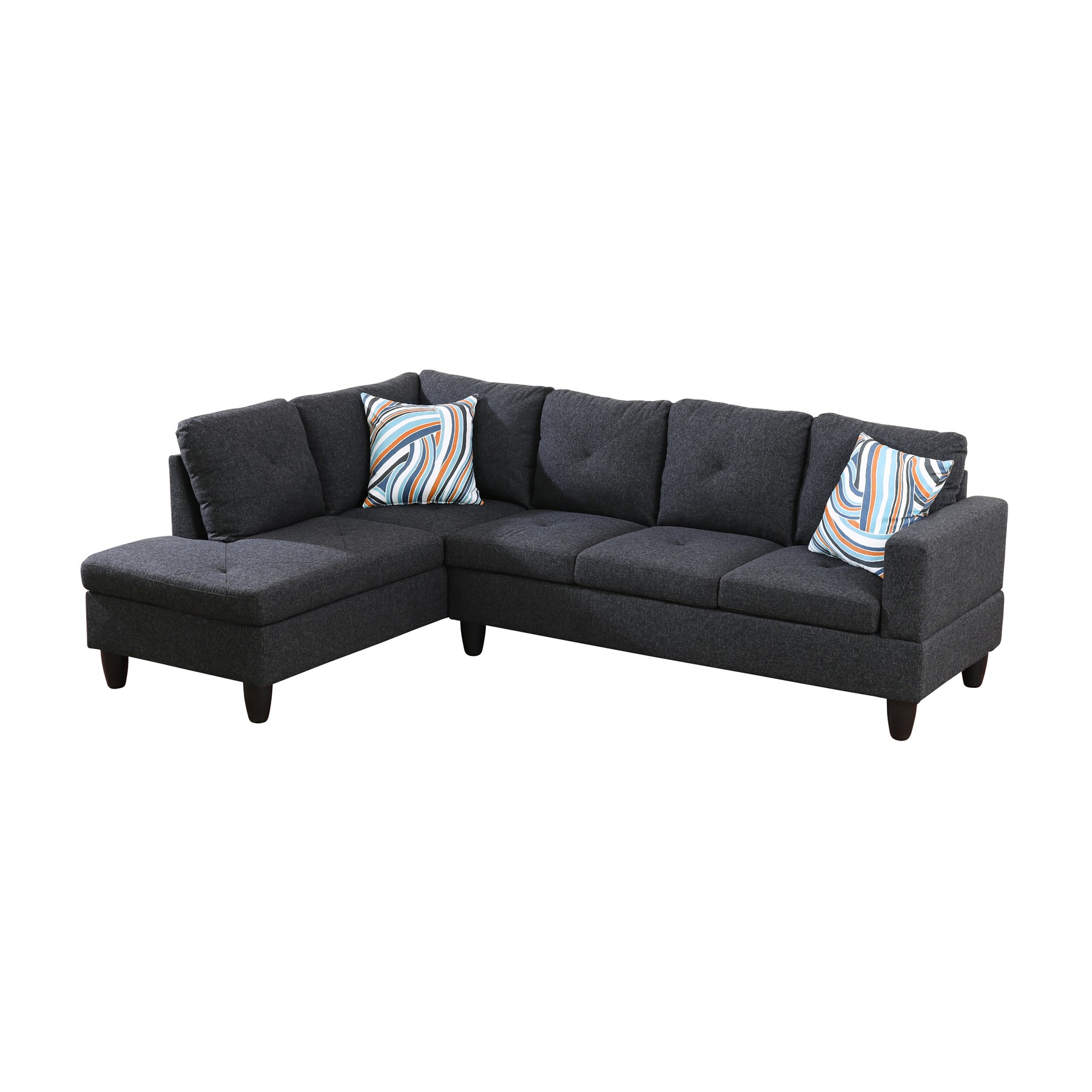Hommoo 2-Piece Linen L-Shaped Sectional Couches and Sofa Set, Modern Living Room Furniture Set, No Ottoman, Left Side, Black Grey