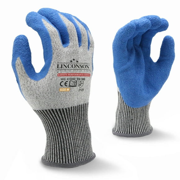 LINCONSON 3 Pack Level 5 Cut Resistant Safety Performance Series Construction Mechanics Latex Work Gloves (Medium, Grey)