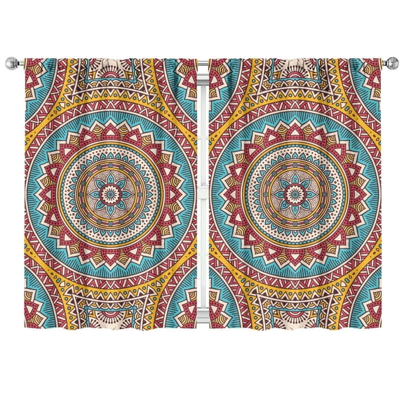 Tribal Boho Mandala Kitchen Curtains 2 Panels 42x63 Inch Semi-Sheer Mystic Ethnic Treatment