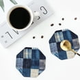 thumbnail image 4 of Vsdgher Indigo Patchwork Quilt Leather Coasters for Drinks, Durable Drink Coasters 4 Set for Tabletop Protection, Luxurious Home Décor and Housewarming Gift-Octagon, 4 of 6