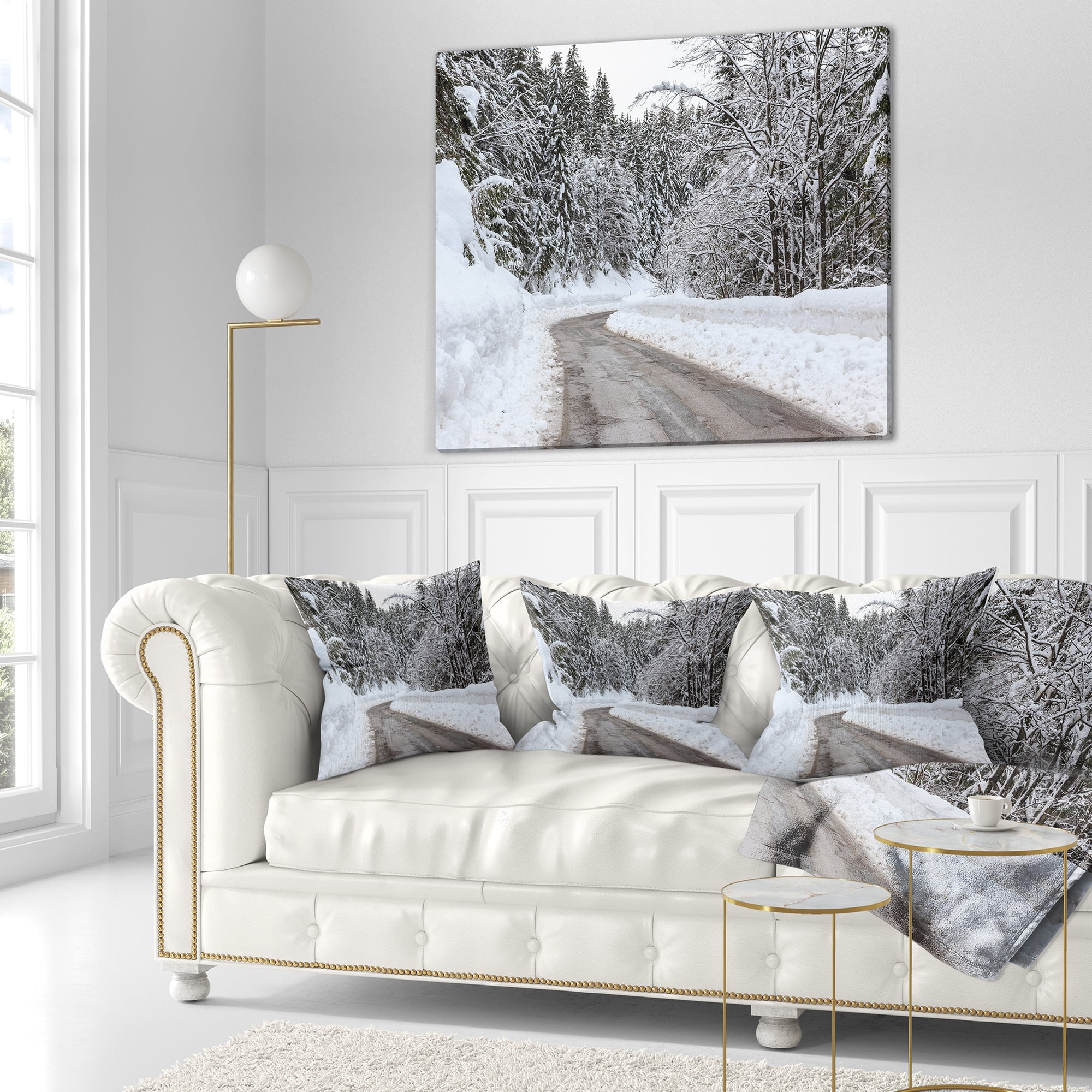 Designart Foggy Winter Road in Slovenia - Landscape Printed Throw Pillow - 16x16