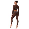 thumbnail image 3 of inlzdz Women Sparkle Gymnastics Workout Crop Top with Yoga Leggings 2 Piece Dance Outfit Activewear Umber L, 3 of 6