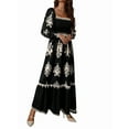 thumbnail image 2 of Women'S Autumn Wedding Guest Dress Bohemian Floral Long Sleeve V-Neck Flowing Elegant Maxi Dress Beachwear Black S, 2 of 8