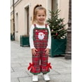 thumbnail image 2 of Toddler Baby Girls Christmas Overalls Santa Claus Embroidery Sleeveless Strap Plaid Bell Bottoms Romper Jumpsuit 1-5T Cute Clothes, 2 of 8