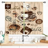 Coffee Kitchen Curtains, Rusitc Farmhouse Retro Vintage Latte Cafe Tea Cup Coffee Time Cottage Beige Window Drapery Treatments for Dining Room Bedroom Living Room 2 Panels, 55x39 Inch