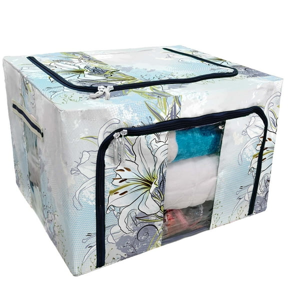 ECZJNT grunge Storage Bag Clear Window Storage Bins Boxes Large Capacity Foldable Stackable Organizer With Steel Metal Frame For Bedding,Clothes,Closets, Bedrooms