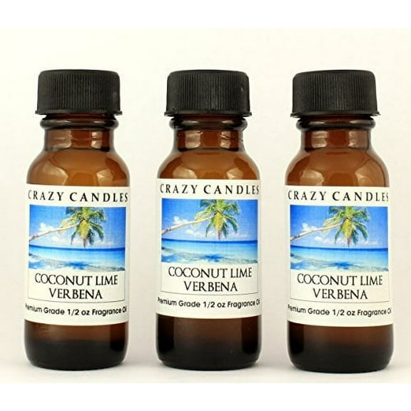 Coconut Lime Verbena 3 Bottles 1/2 FL Oz Each 15ml Premium Grade Scented Fragrance Oil by Crazy Candles