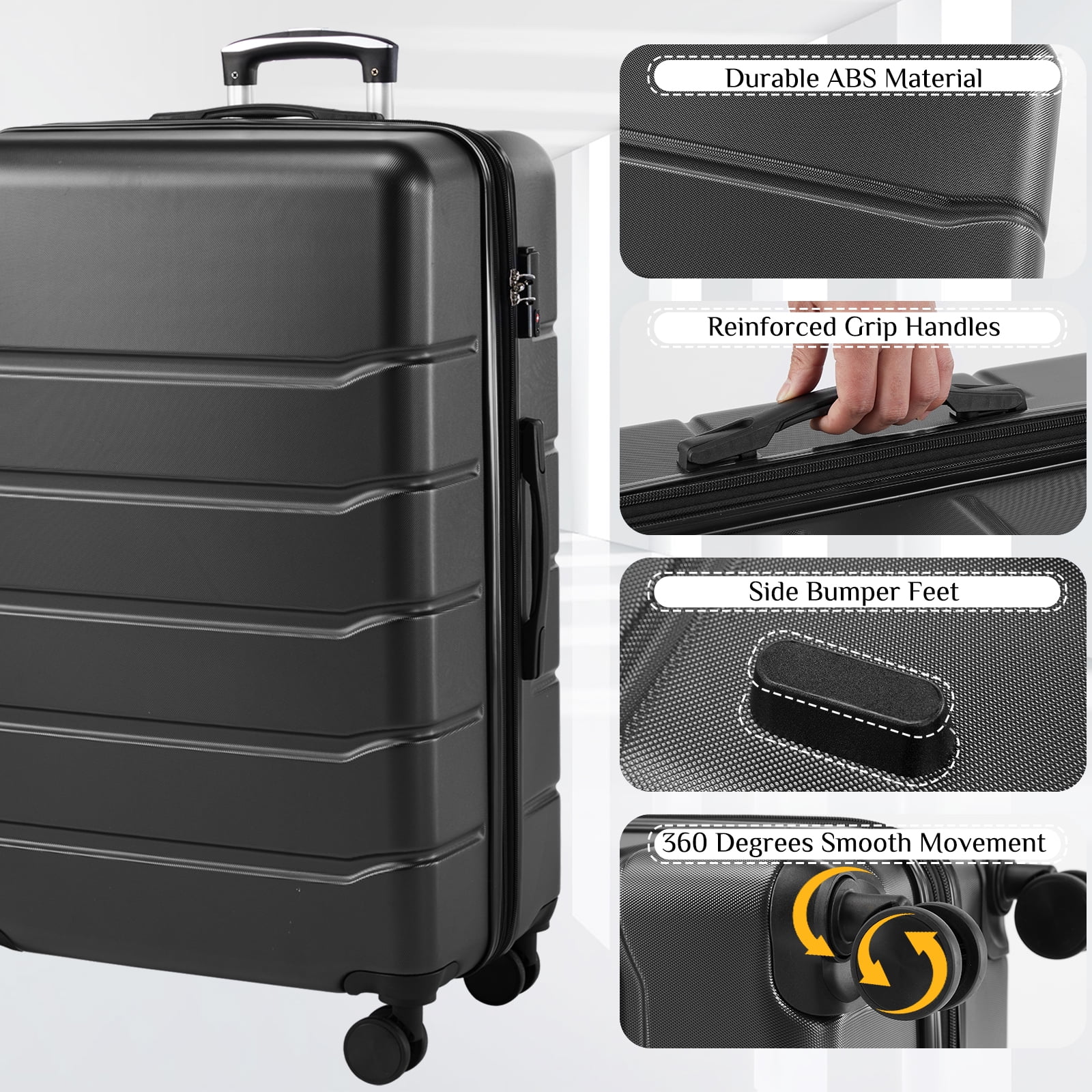 JOINSUN 28 Inch Hardside Expandable Luggage with Spinner Wheels, Checked-Large Lightweight Expandable Rolling Luggage with TSA Lock, Black