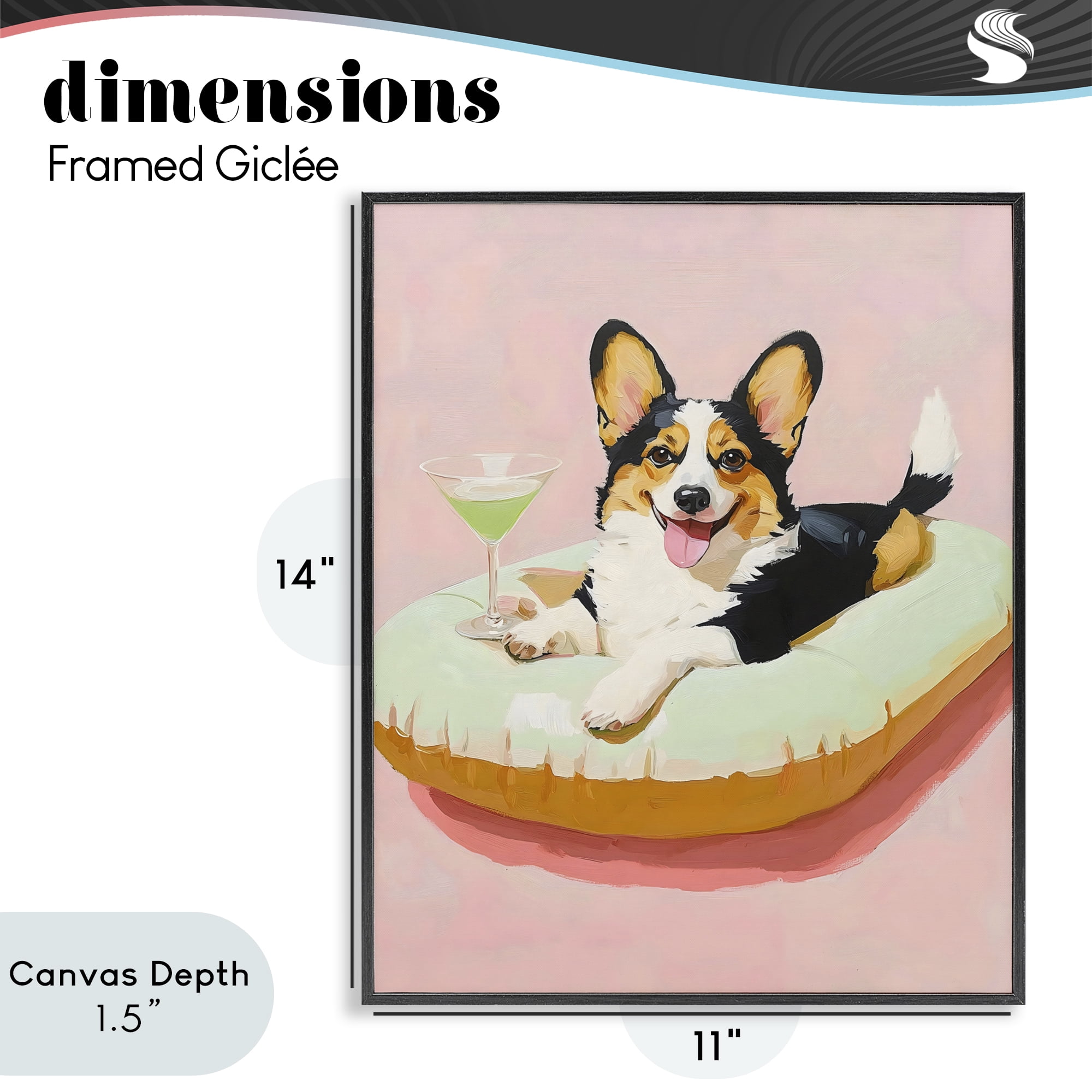 Stupell Industries Pastel Corgi with Cocktail Black Framed Giclee Art, design by The Prints Vibe