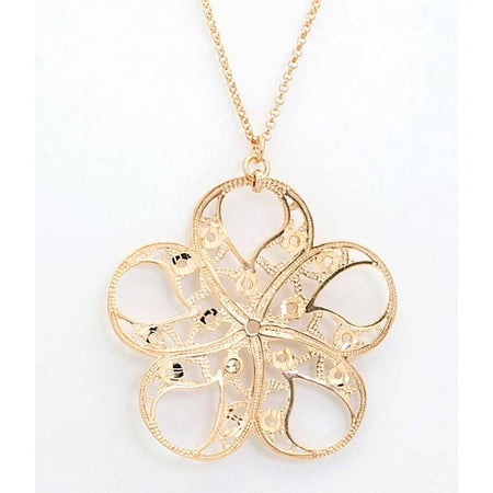 Pori Jewelers CZ Sterling Silver Gold-Plated Big Flower Pendant Necklace