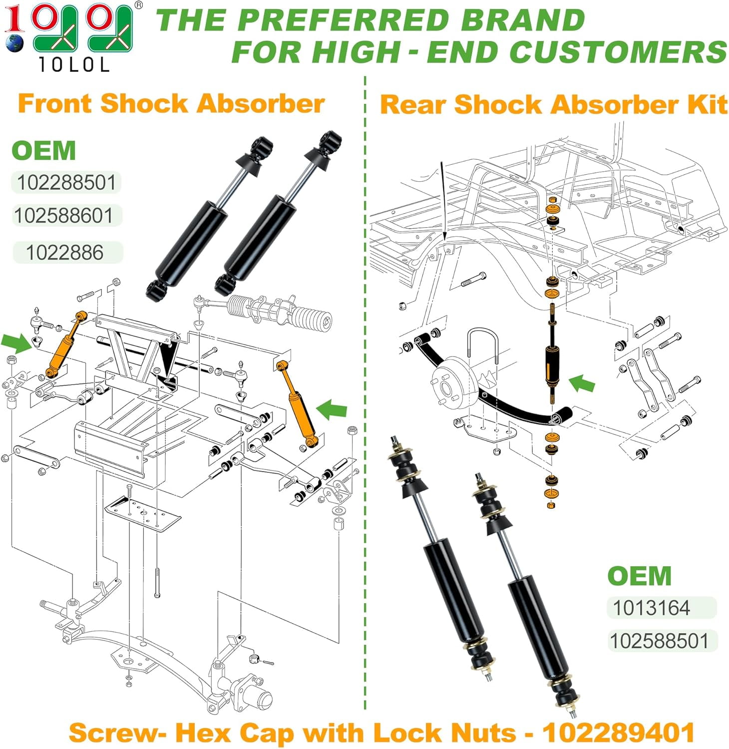 10L0L Golf Cart Shocks Absorbers Kit for Club Car Precedent, Onward, Tempo 2004-up, Front Rear Shocks Replace OEM 102288501 102588601 1013164 1014236 102706401 102588501