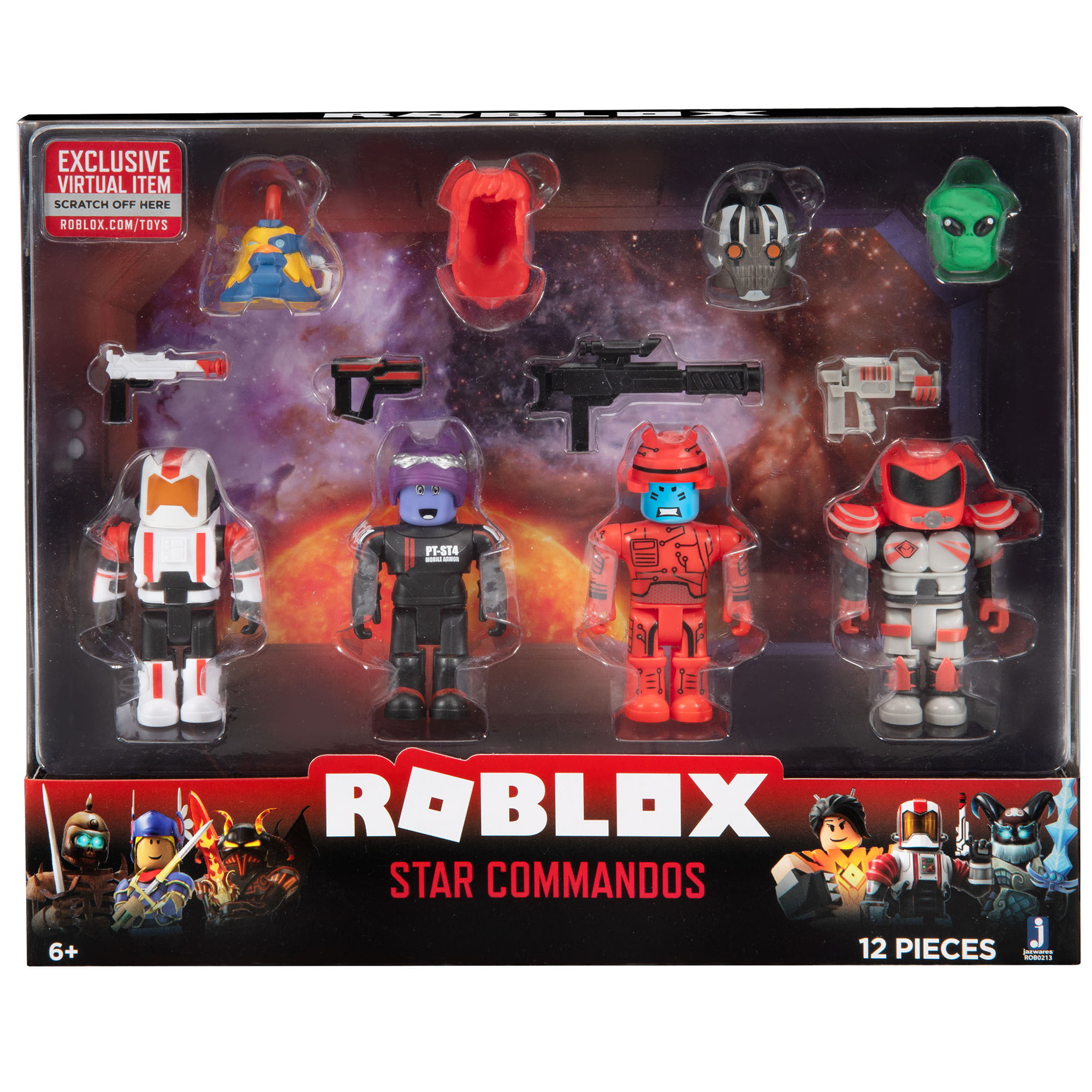 Roblox Action Collection Star Commandos Four Figure Pack Includes Exclusive Virtual Item Walmart Com Walmart Com - roblox purple commando