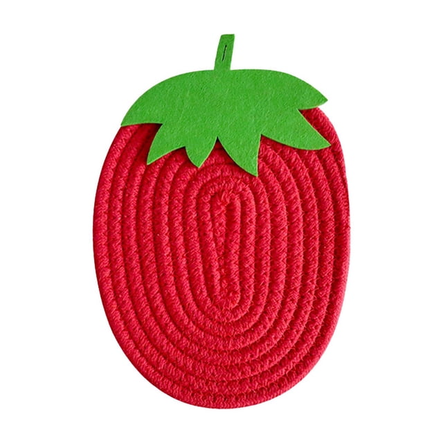 Heat Insulating Mat, Strawberry Rope Placemat, Non Slip Cup Mat, Durable Dining Table Mat, Easy Clean Coaster for Home Kitchen Use