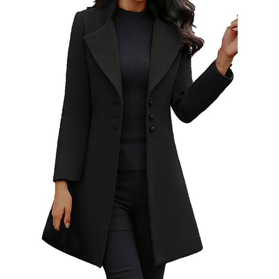 Tiqkatyck Trench Coat Clearance Women Clothing Women Fashion Long Sleeve Woolen Tops Lapel Solid Color Long Jacket Coat winter coat Black L