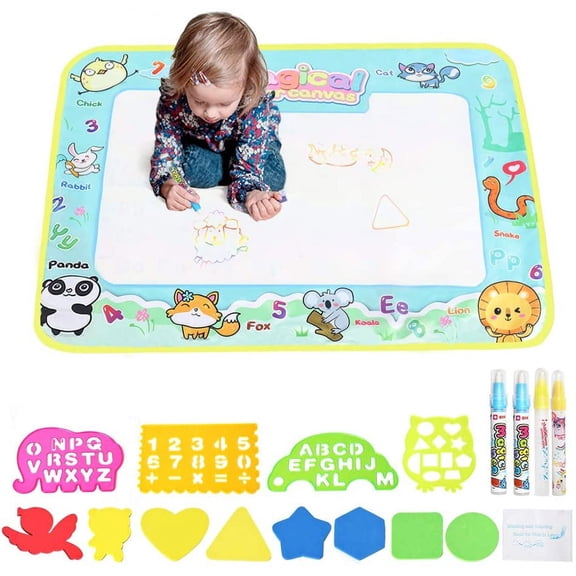 Oumilen Water Doodle Mat, Educational Doodle Mat with Magic Water Pens, 31.5" x 23.6“