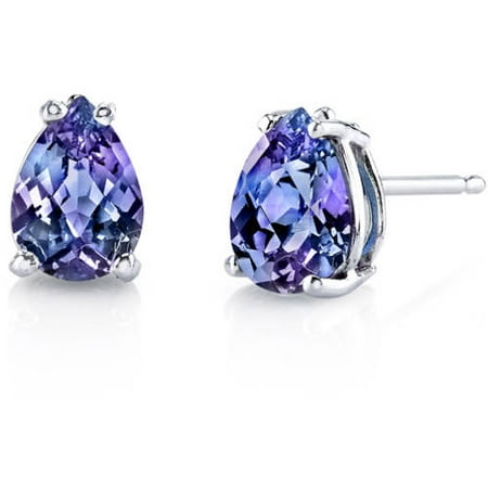 Oravo 1.75 Carat T.G.W. Pear-Cut Created Alexandrite 14kt White Gold Stud Earrings