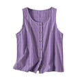thumbnail image 2 of Spring Summer Shirts for Women Vertical Striped Button Front Tank Tops Scoop Neck Linen Blend Top Breathable Office Casual Summer Blouse Purple L, 2 of 7