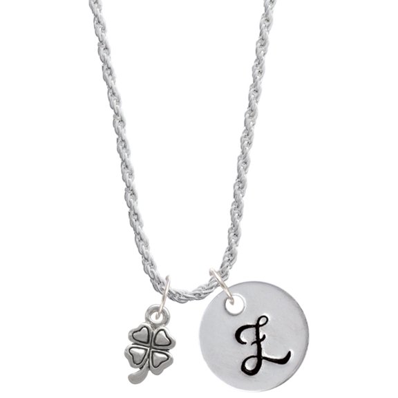 Delight Jewelry Silvertone Mini Four Leaf Clover Silvertone Script Initial Disc - Z - Charm Necklace, 20"+3"