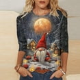 thumbnail image 2 of Lopecy-Sta Womens Tops Crew Neck Gnome Print 3/4 Sleeve T-Shirt For Christmas And Holiday Wear, 2 of 5