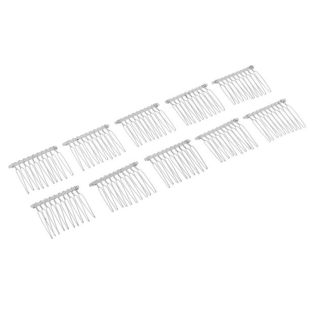 10 peines de metal para mujer, 10 dientes, horquillas para el pelo, accesorios para el cabello DIY Plata