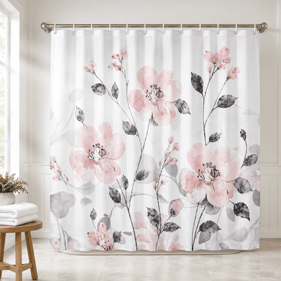 SEISSO Floral Shower Curtain Pink Flower Shower Curtain Set Water Repellent Shower Curtain for Bathroom 72" W x 72" L