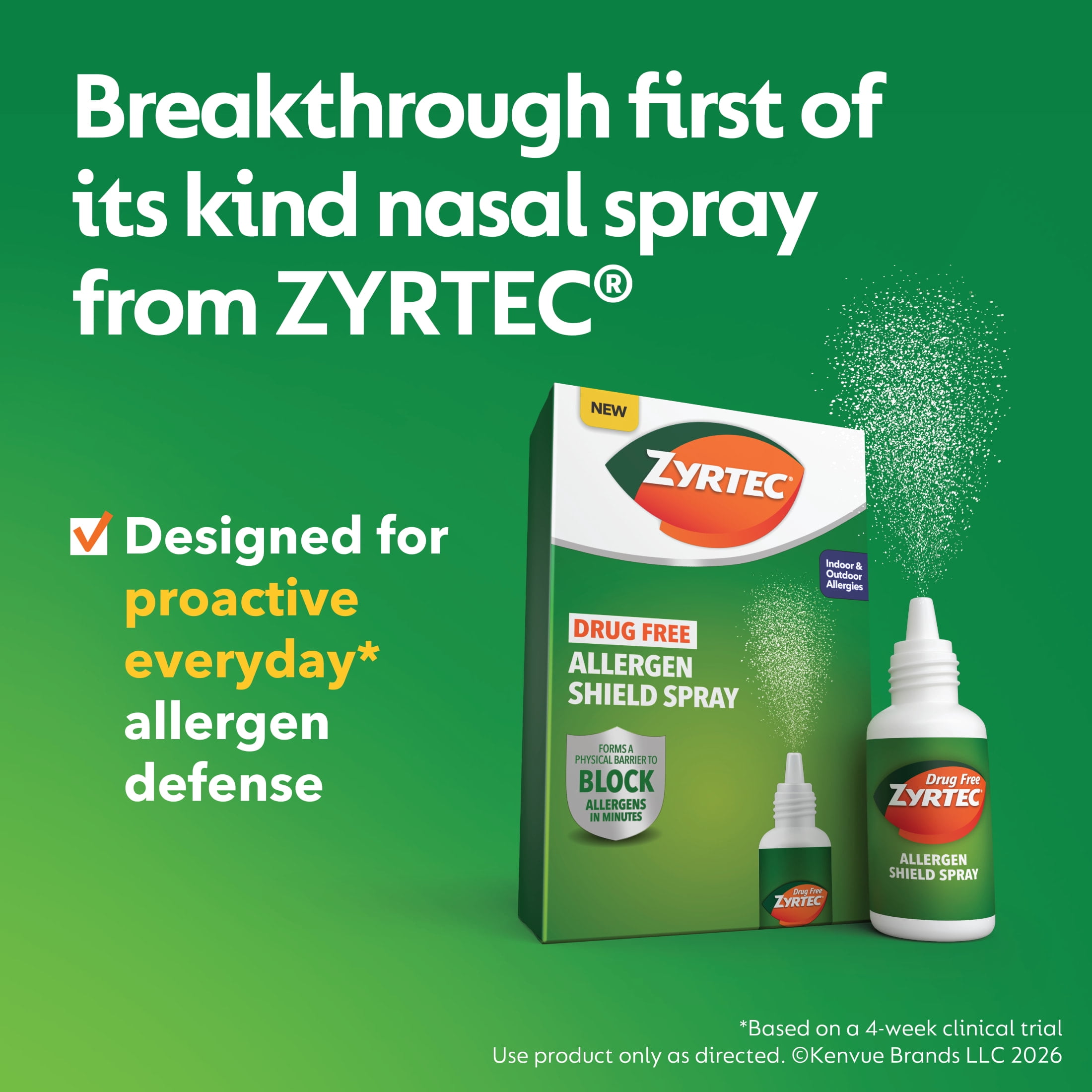 Zyrtec Allergen Shield Spray, allergen defense nasal spray, up to 100 Sprays, 300mg