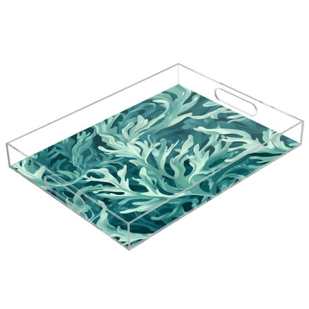 

Acrylic Tray 15.7*11.8*1.9 Inch Transparent Tray Food Tray Tea Cup Tray Serving Trays Cosmetics Storage Kitchen Table Bathroom Sundry Storage Blue Seaweed