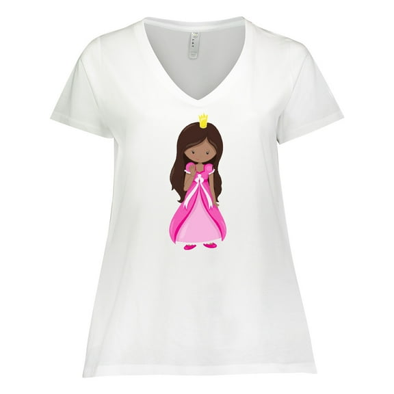 Inktastic African American Princess In Pink Dress Women's Plus Size V-Neck T-Shirt