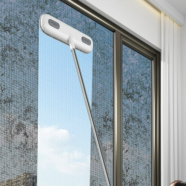 Multi-Functional Window Screen Cleaner with Detachable Long Handle, Wet Dry Window Mesh Cleaning Brush, Glass Scraper Window Groove Cleaner Tool for Household Home Use
