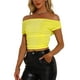 thumbnail image 4 of Camiseta corta de manga corta ajustada sin hombros para mujer XL Amarillo Brillante, 4 of 6