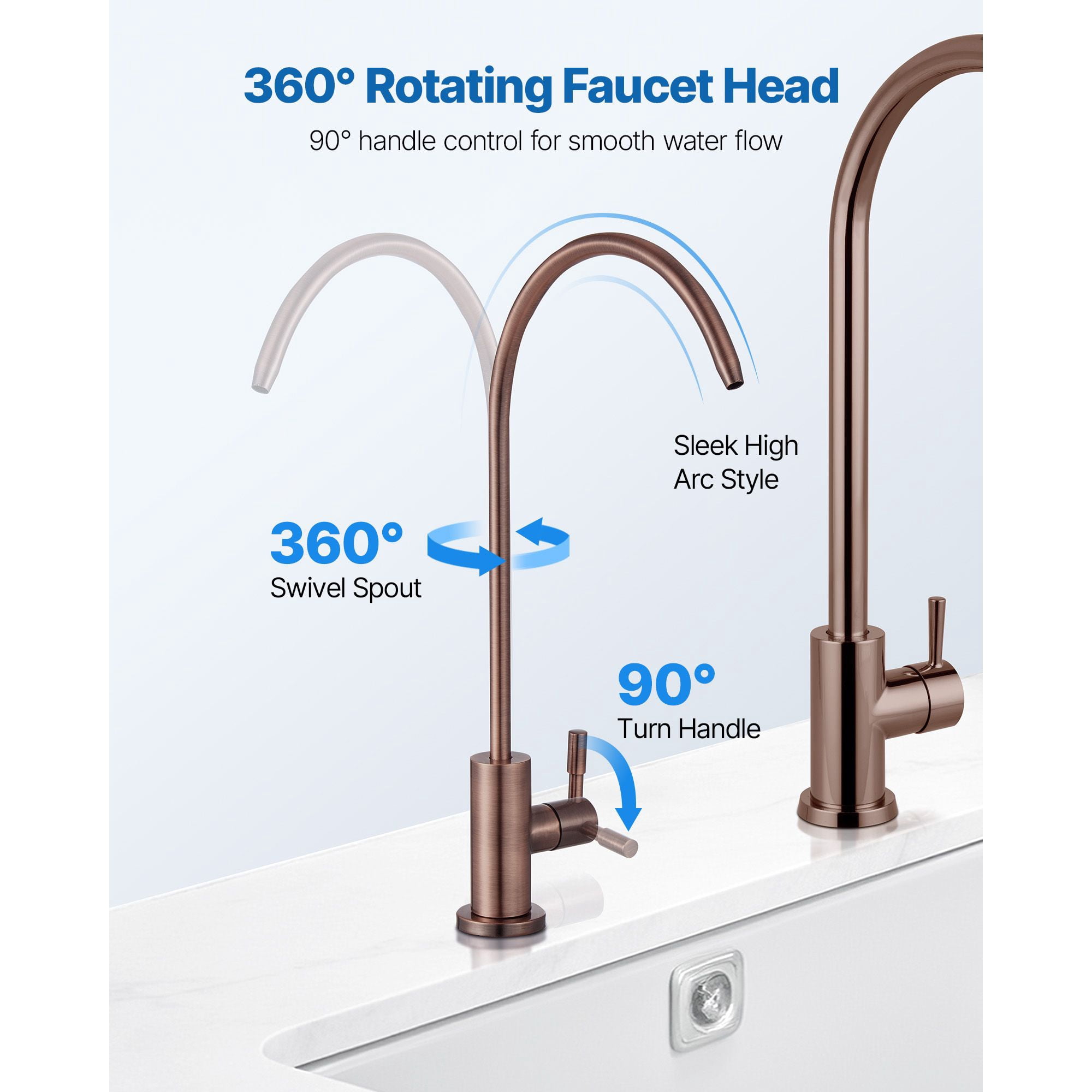 Premium Lead-Free Drinking Water Faucet, Food Grade 304 Stainless Steel Brass Valve, ANSI 61 Tested RO Filter Tap for Kitchen Sink Clean Water