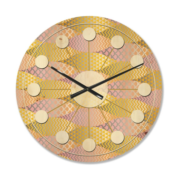 Designart 'Golden Geometrical Retro Fish Scale' Mid-Century Modern Wood Wall Clock