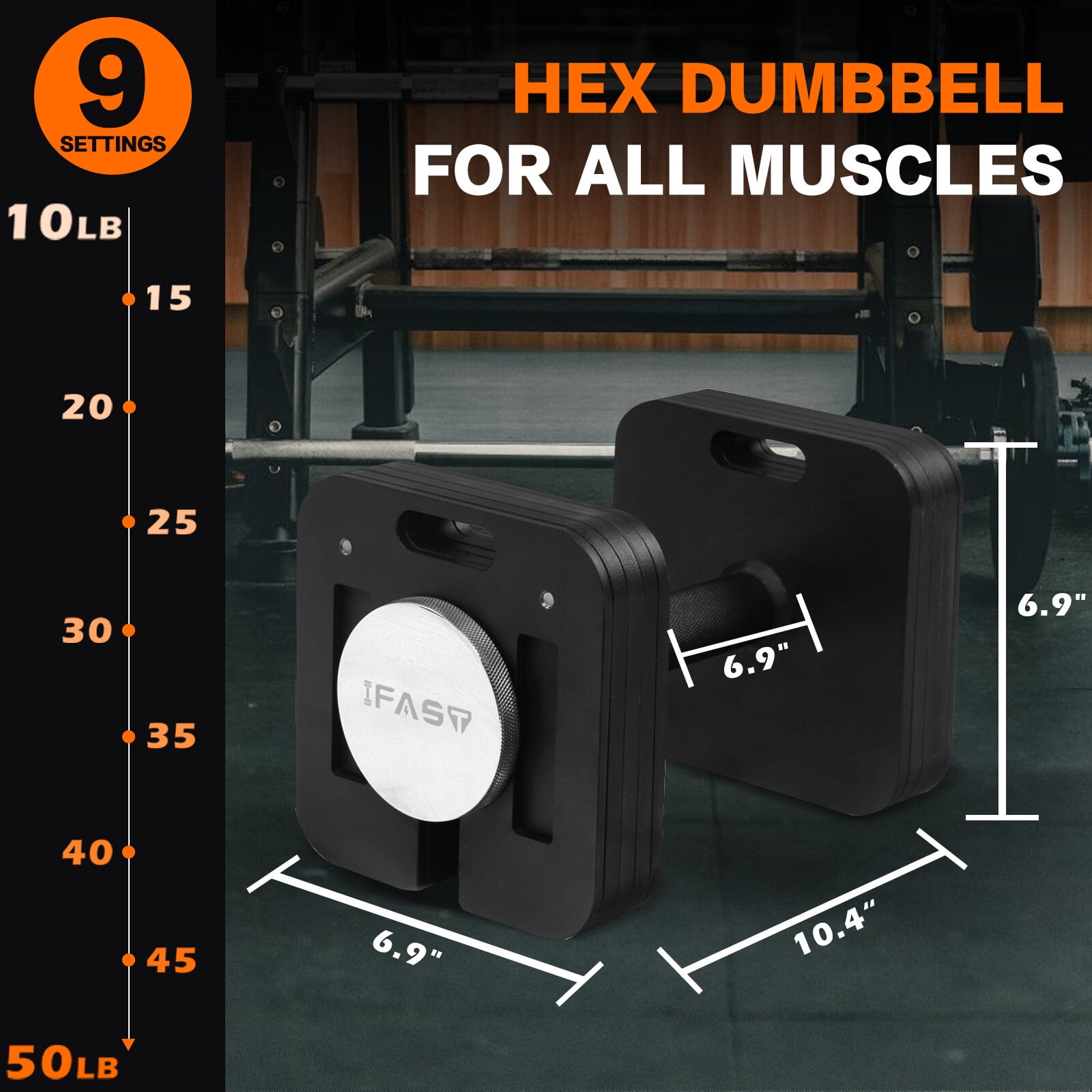 Home Gym Equipment, Square Dumbbell 9 in 1 Free Adjustable Dumbbell 50LBS square Dumbbell 9 in 1 Free Weights for Multi weight Options Quick-Lock Adjustable Dumbbell, Black Exercise Equipment