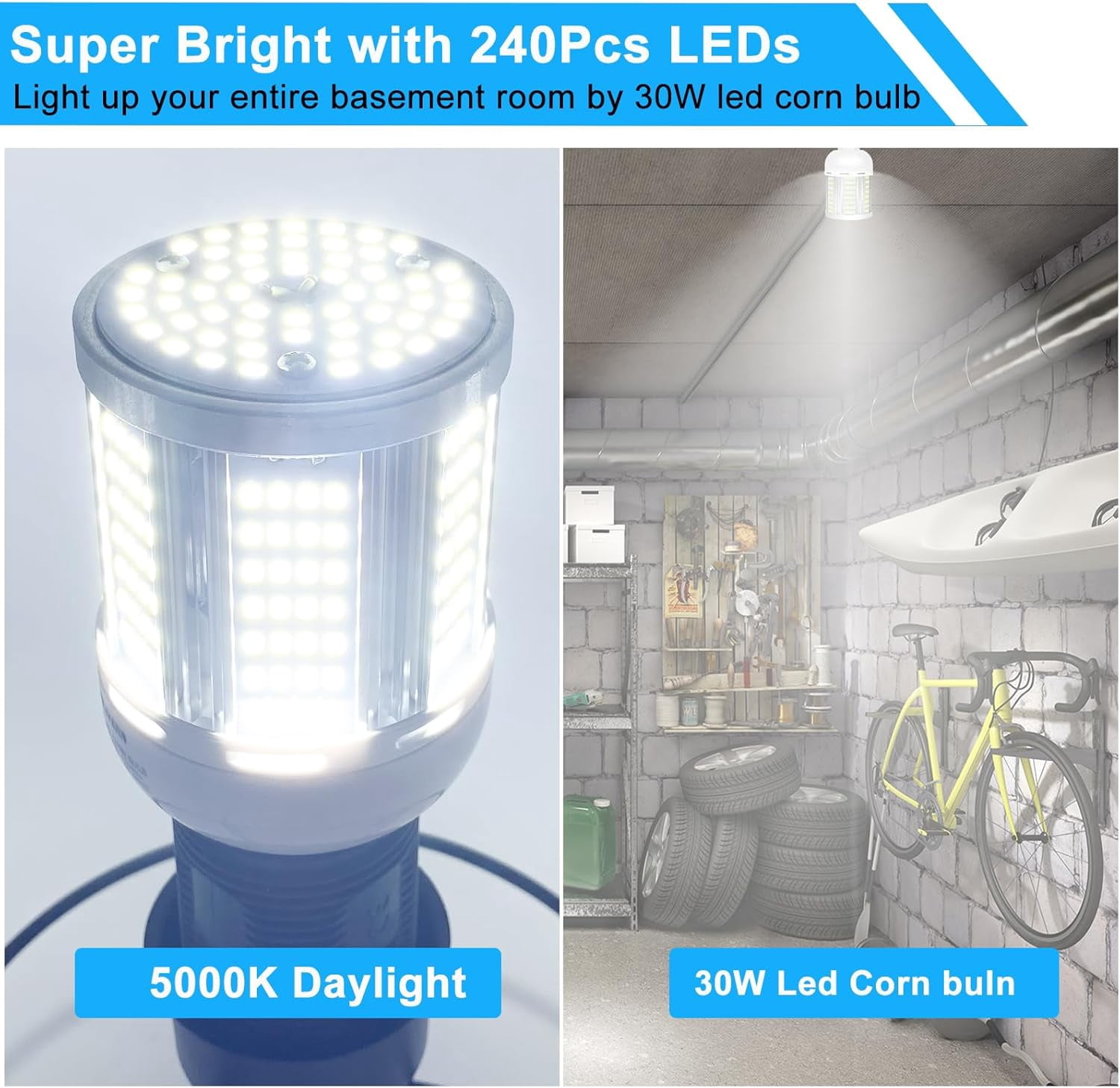 2 Pack 200W Equivalent Led Corn Light Bulb, 3000 Lumen 5000K Daylight White 30W LED Corn Lamp, E26/E27 Base LED Light Bulb for Home Garden Garage Backyard Street Office Household